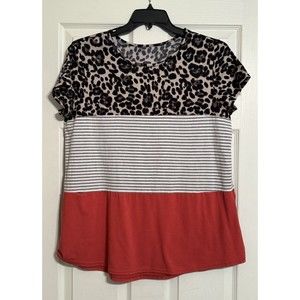 Color Block Leopard Print Blouse Women’s XL